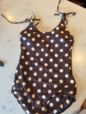 Albion Brown One-Piece Swimsuit with White Polka Dots